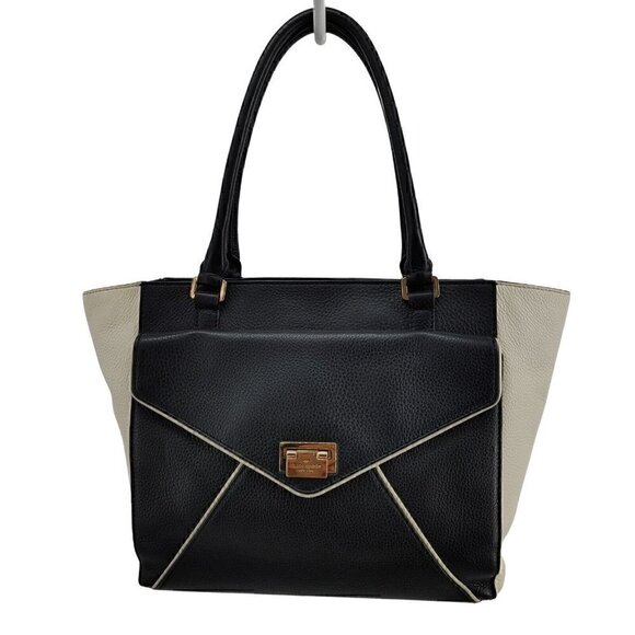KATE SPADE  Black and Ivory Pebble Leather Tote Bag Pre-Owned - Picture 2 of 14